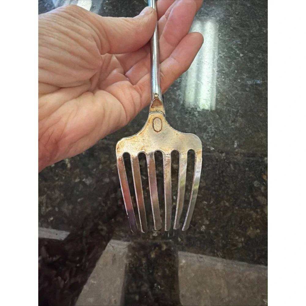 Vintage Foley 6-Tine Pastry Fork Stainless w/avocado Green Handle 11